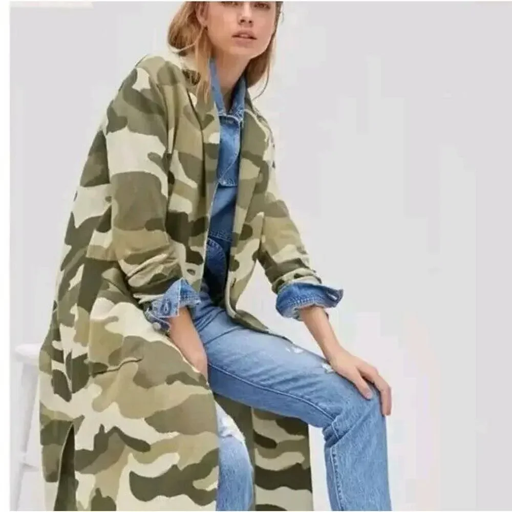 Maeve Anthropologie Kieran Camo Sweater Coat Small Green Motif Camouflage Floor